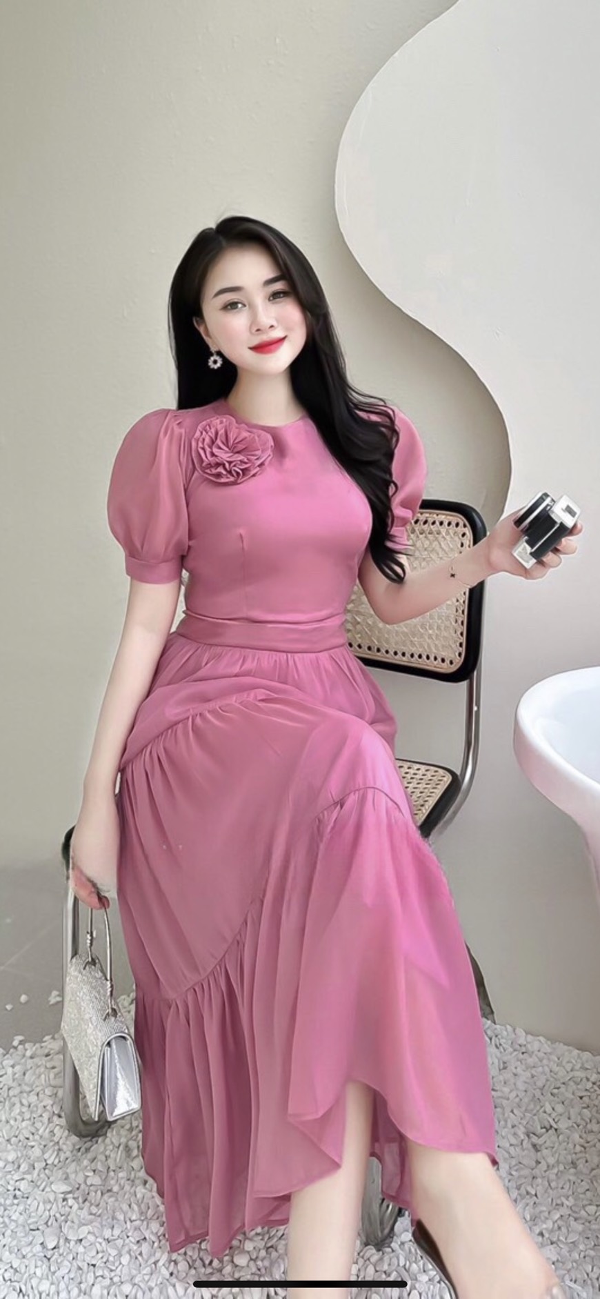 Đầm dự tiệc phối hoa cao cấp D43